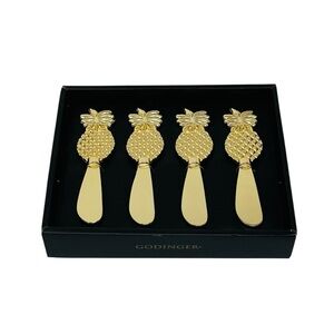 Godinger Pineapple Design Dessert Cheese Spreaders Gold Finish Set of Four w/box